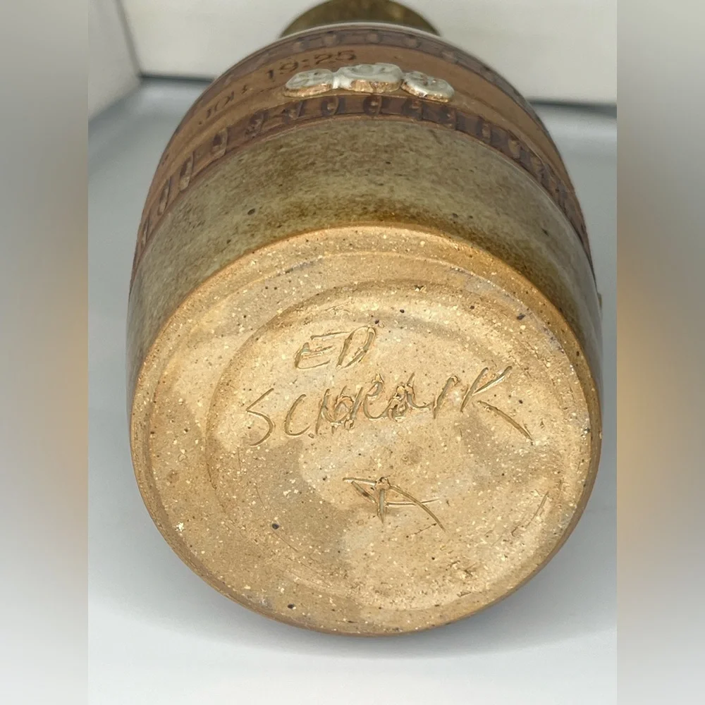 Ed Schrock 10” Pottery Vase w/ JOB 19:25 Bible Verse SIGNED Vintage